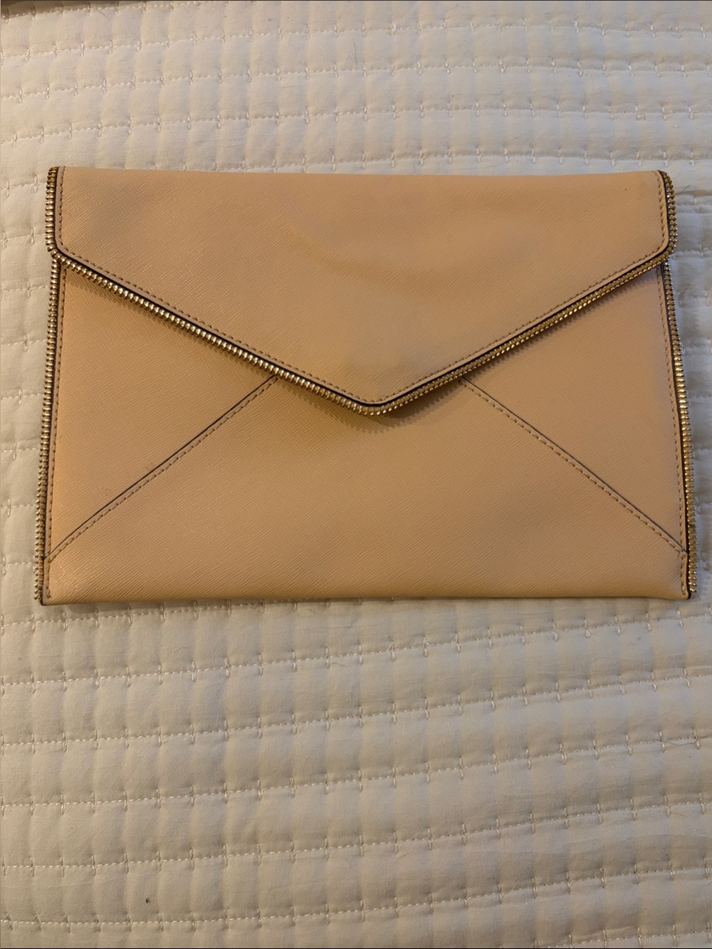 Rebecca Minkoff Leo Envelope Clutch Bag In Tan Leather Zipper Detailing